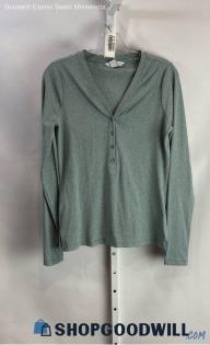 Athleta Women's Pale Blue Ribbed Jersey Knit V Neck Long Sleeve Henley Tee Sz M