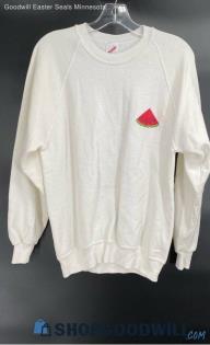 WMN's White LS Sweatshirt with Cross-Stitched Watermelon Slice - Sz L