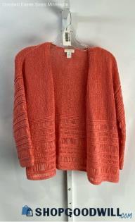 Chico's Women's Coral Pink Loose Knit Striped Open Cardigan - Sz M