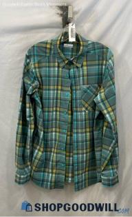 Columbia Men's Teal/Gray Plaid Long Sleeve Tech Button Up - Sz M