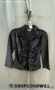 Mirrors Women's VTG Black/Silver Shimmer Front Ruched Button Up Shirt - Sz S