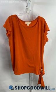 Michael Kors Women's Burnt Orange Gold Studded Cap Sleeve Side Tie T-Shirt Sz L