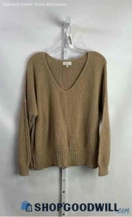 Lucky Brand Women's Beige Long Sleeve V-Neck Sweater - Sz L