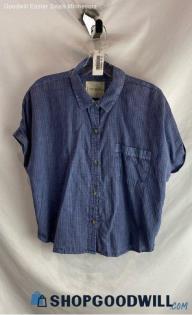 Lucky Brand Women's Blue Cropped Plaid Cotton Button Up Shirt - Sz M