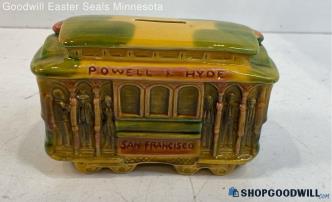 SNCO San Francisco Yellow Ceramic Coin Bank In The Shape Of A Trolley Car