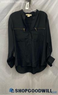 Michael Kors Women's Black 1/4 Button Long Sleeve Button Up Shirt - Sz M