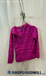 The North Face Women's Fushia Striped Fleece Lined 1/2 Zip Hoodie - Sz M