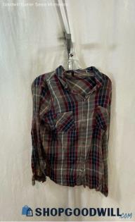 Lucky Brand Women's Maroon/Blue Plaid Lightweight Button Up Shirt - Sz XL