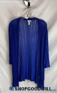 Chico's Women's Blue Sheer Stripe Linen Sweater - Sz L