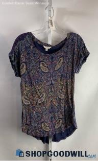 Lucky Brand Women's Purple Multicolor Paisley Pattern Shirt - Sz S