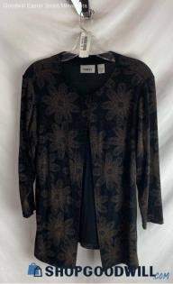 Chico's Women's Black/Brown Floral Shimmer Open Blazer - Sz M