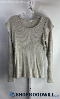 Lucky Brand Women's Gray Ruffle Shoulder Long Sleeve Shirt - Sz M