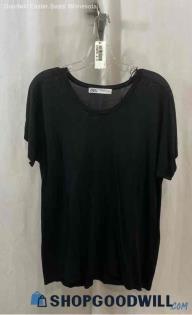 Zara Women's Black Sheer Lightweight T-Shirt - Sz S