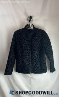 Chico's Women's Black/Black Velvet Animal Patterned Puffer Fashion Jacket - Sz S