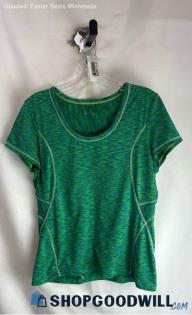 Athleta Women's Green/Blue Patterned Fitted T-shirt - Sz M