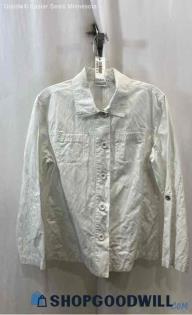 Chico's Women's White Roll-Up Sleeve Lightweight Button Up Tech Jacket - Sz L