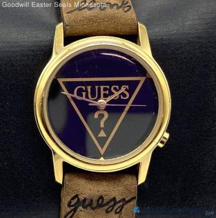 Women's Guess Gold Tone Guess Leather Band Watch