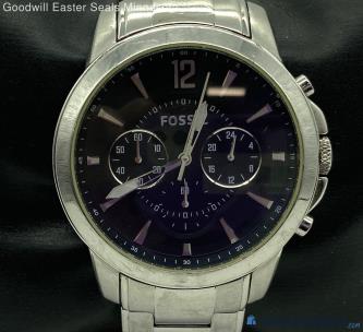 Men's Fossil Chrono Black/Silver Tone Stainless Band Watch