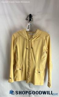 Chico's Women's Pale Yellow Ribbed Snap Button Hoodie - Sz M