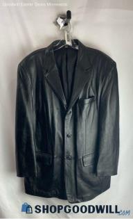 J. Ferrar Men's Black Genuine Leather Button Up Fashion Jacket - Sz L