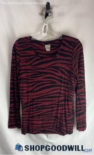 Chico's Women's Red/Black Animal patterned Scoop Neck Long Sleeve - Sz S