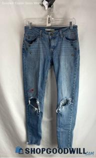 Levis Women's Light Blue Distressed Skinny Embroidered Jeans - Sz 27