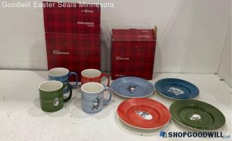 Eddie Bauer Holiday Snowman Plates & Mugs IOB