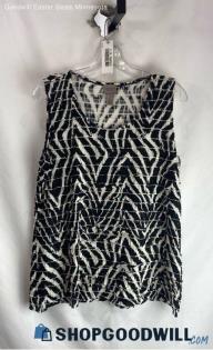 Chico's Women's Black/White Patterned Ruffle Textured Tank Top - Sz L