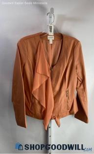 Chico's Women's Orange Faux Leather Moto Jacket - Sz S