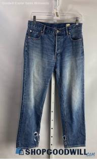 La Vie Women's Weathered Blue Cropped Straight Jeans - Sz 26