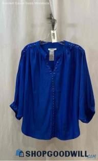 Chico's Women's Royal Blue Studded Trim Dolman Sleeve V Neck Top - Sz 10