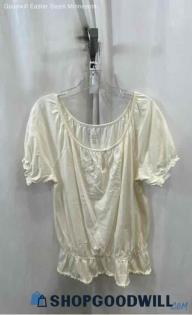 Lane Bryant Women's White Puffer Sleeve Sheer Blouse - Sz 18