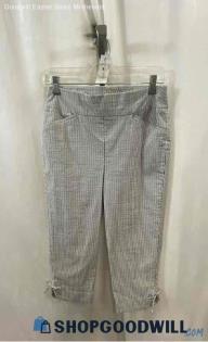 Chico's Women's Gray/White Striped Pull on Ankle Tie Cropped Pants - Sz 8