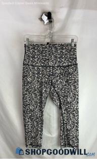 Lululemon Women's White/Black Patterned High-Waisted Capri Leggings - Sz 8