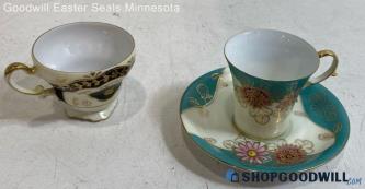 Ucagco Demitasse Gilded China Antique Tea Cups And Saucer Hand Painted Japan