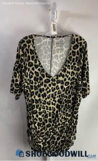 Torrid Women's Tan/Black Cheetah Print Low Neck Side Twist Tie Shirt - Sz 2