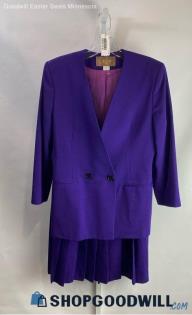 Saville Women's Purple Double Button Shoulder Padded 2PC VTG Skirt Suit - Sz 8