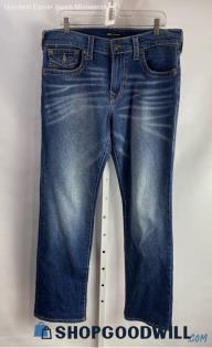 True Religion Men's Weathered Blue Dark Washed Relaxed Straight Jeans - Sz 34