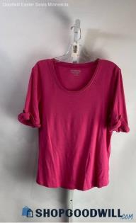 Chico's Women's Pink Cuffed Sleeve Scoop Neck Shirt - Sz L