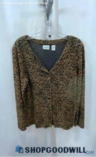 Chico's Women's Brown/Black Patterned V Neck Lightweight Long Sleeve - Sz M