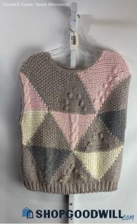 FSA Collection Women's Gray/Pink Triangle Pattern Knit Vest - Sz M