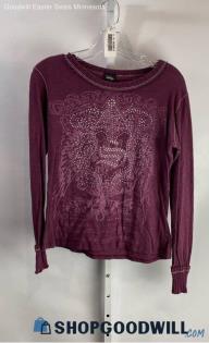 Vanity VTG Women's Maroon Graphic Long Sleeve Shirt - Sz M