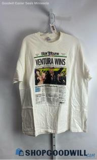 Hanes Unisex VTG White 1998 Jesse Ventura Newspaper Graphic T-shirt - Sz XL