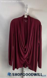 Lane Bryant Women's Berry Red Sheer Textured Low Cowl Neck Sweater - Sz 18/20