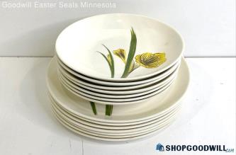 14PC Harmony House Salem Meadow Bloom Sunshine Yellow Dinnerware Bowls + Plates