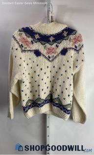 Jamie Scott Women's White/Black Heart Pattern Knit Sweater - Sz M