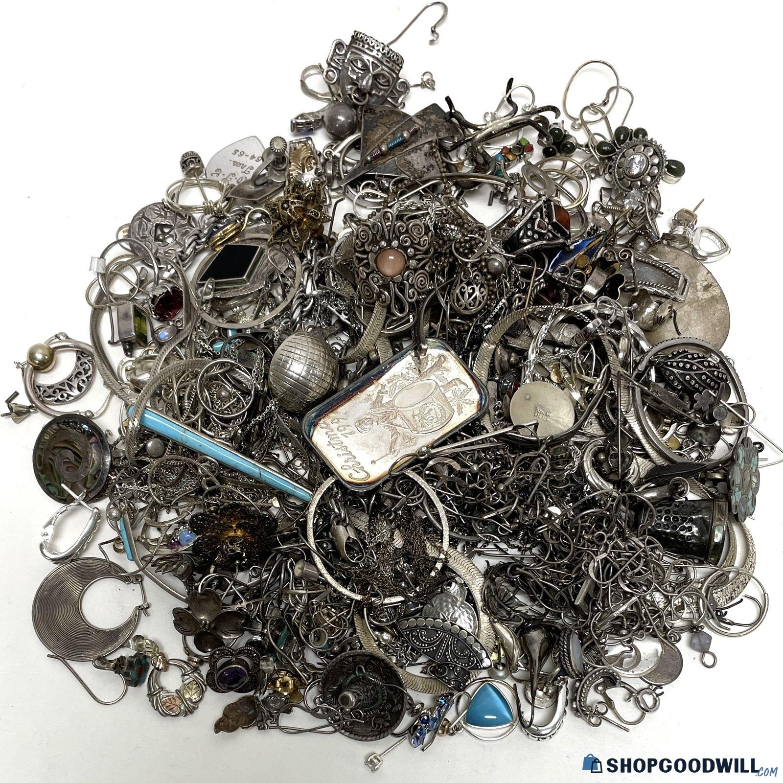 .925 Sterling Silver Scrap Jewelry Lot 654.4 grams - shopgoodwill.com