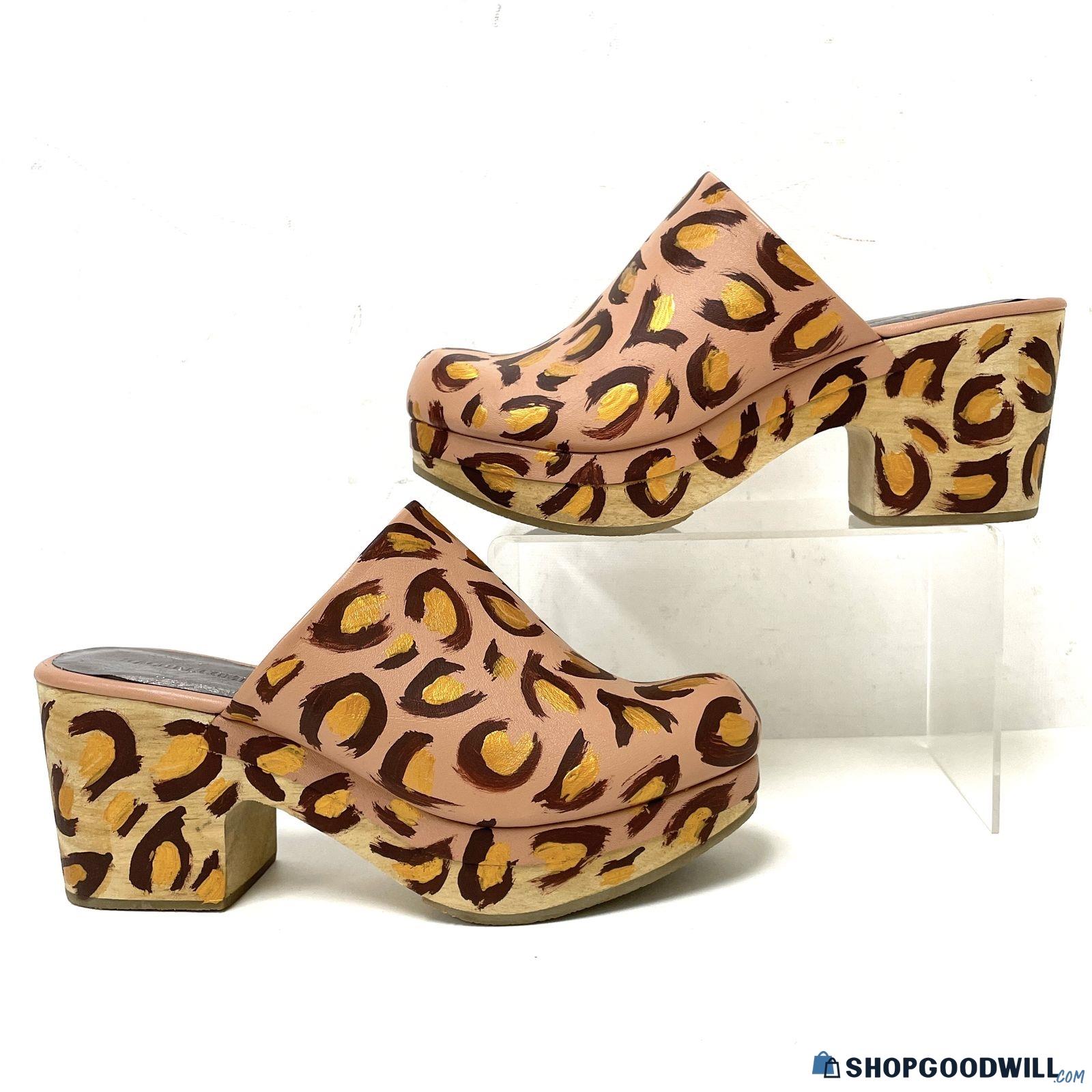 Rachel Comey Bose Hand Painted Leopard Clogs Shoes Size 7.5 