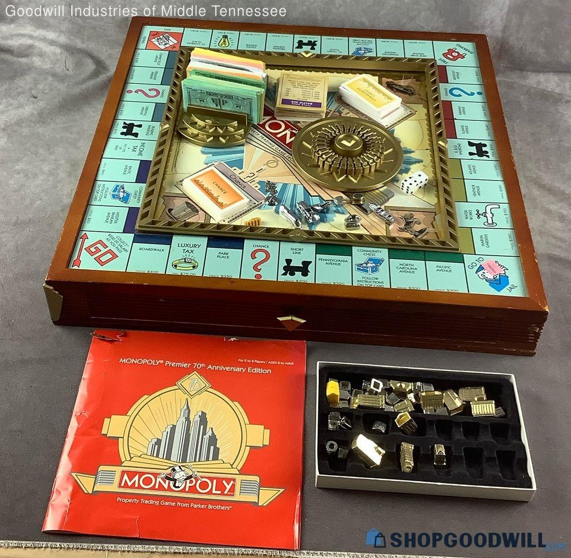 Parker Bros Monopoly Premier 70th Anniversary Edition Large Wooden ...