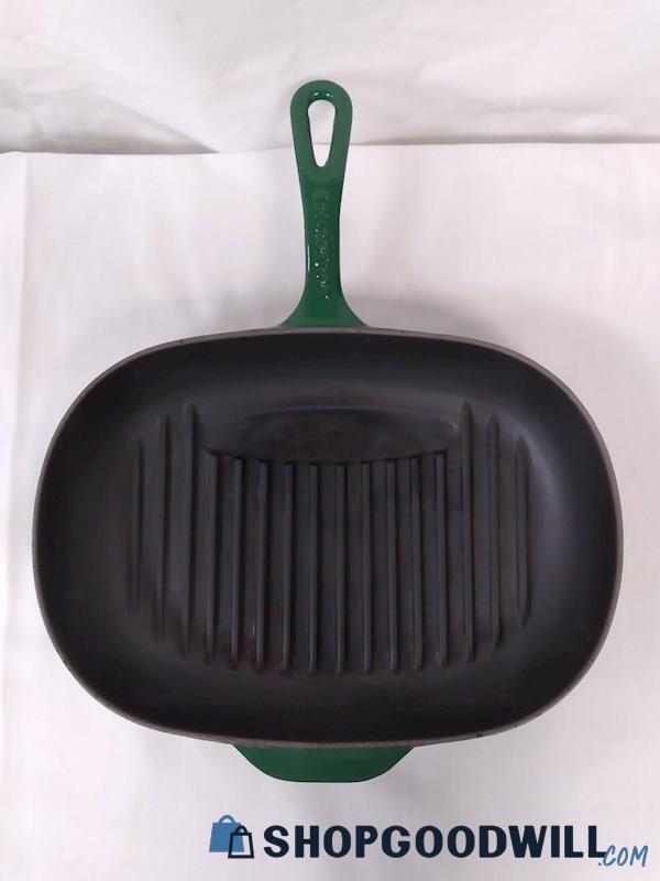 Le Creuset Dark Green Cast Iron Grill Griddle Skillet Pan Oval 125 Wide 